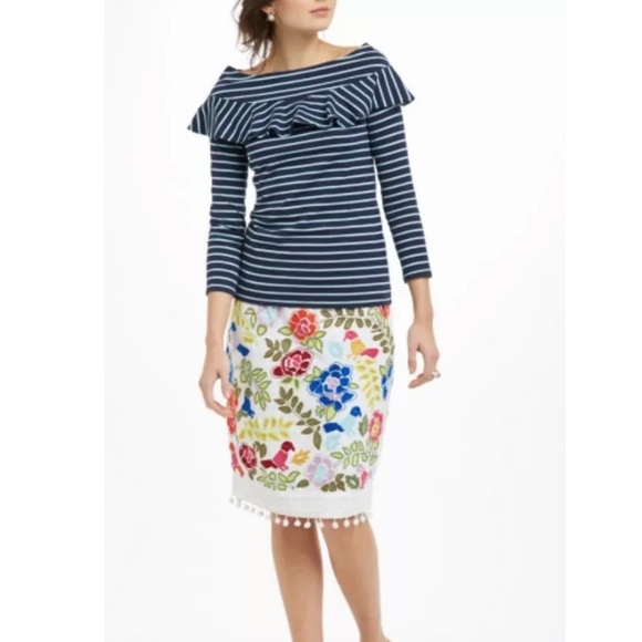 Anthropologie T-Shirt S LEIFSDOTTIR Top STRIPED VALENCE Boatneck Navy Cotton NWT - Picture 2 of 5